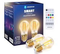 Aigostar Mesh - Bombilla Inteligente Sin necesidad de APP para conectar con Alexa, LED Bombilla Vintage Filamento Bluetooth Mesh G45 4.5W E27 470LM, Regulable 2700K-6500K, 2Uds(Con Control Remoto)