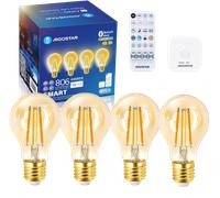 Aigostar Mesh Bombilla LED Inteligente Bluetooth Mesh A60, 6W Bombilla E27, Regulable Cálida a Fría 2700K-6500K, Bombillas Vintage Filamento Compatible con Alexa, 4 Uds(Con Control Remoto y Gateway)