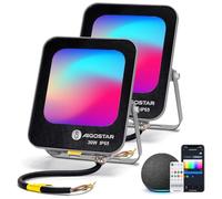 Aigostar Mesh - Foco LED RGBW exterior Proyector, Bluetooth Mesh 30 W 2700 lm Faros LED de exterior, 6500 K blanco frío, faro para decoración festiva de Navidad, jardín (2 unidades)