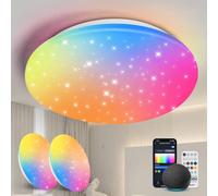 Aigostar Mesh- Plafon LED Techo Bluetooth Mesh, 18W, 2000LM, 3000K-6500K y RGB regulable, IP44, Φ35CM, Plafón LED Inteligente Compatible con Alexa, Lampara Techo Alexa para Salon/Dormitorio, 2Uds