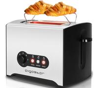 Aigostar Mini Sunshine - Tostadora 2 ranuras, 900W, 7 niveles de tostado, función descongelación y recalentamiento, bandeja recogemigas extraíble, ranura extra ancha, Acero inoxidable.