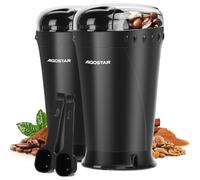 Aigostar Molinillo de Café Eléctrico, Molino Cafe Cereales con Cuchillas Acero Inoxidable, Capacidad 60gr con Cepillo para Limpieza, Tapa Transparente, Libre de BPA, 200W, Negro, 2 Pcs