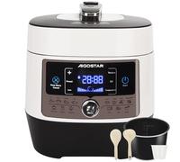 Aigostar Olla a Presión 5.5L 1000W | Recipiente Antiadherente, 14 Funciones, Panel LED Táctil, Mantener Calor, Temporizador 24H, 9 Sistemas de Seguridad, Recetario Digital Incluido, Blanco