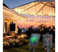 Aigostar Pack 2 Guirnaldas Solares Exterior 3M+5M*0.6M 100 LED/Luces Solares LED Exterior Jardín Tipo Cascada de Hielo/ 8 Modos Memoria/ IP65 Impermeable/Luz Cálida para Terraza Balcón Jardín
