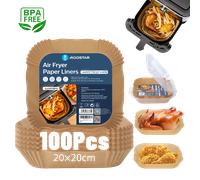 Papel para Freidora de Aire 100 Piezas, 20-24CM Papel de horno Air Fryer Cuadrado, Desechable Antiadherente, para 5-8L Freidora de Aire y Microondas,BPA Free Aigostar