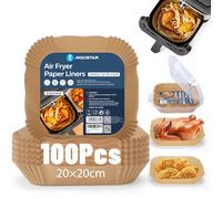 Aigostar Papel Freidora Aire, Papel Air Fryer Cuadrado 20-24 cm Food-Grade BPA free Desechable 100 Piezas, Papel Horno de Aceite Antiadherente para 5-8L Freidora de Aire y Microondas