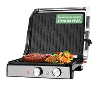 Aigostar Parrilla Eléctrica 2000W, Sandwichera y Grill para Panini, Filetes, Temporizador 30min, Temperatura Regulable, Apertura 180º, Revestimiento Cerámico, 29x23cm | Roast