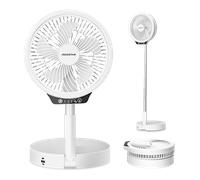 Aigostar Paula - Ventilador de pie portátil plegable, Ventilador usb, Ventilador con altura ajustable hasta 1m, lámpara: aro de luz LED, puerto de carga USB, 8000 mAh. Autonomía 22h y 4 Velocidades