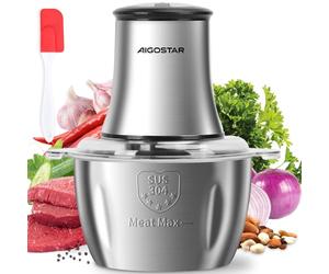 Aigostar Picadora Eléctrica de Acero Inoxidable 1.8L, 2 Velocidades, 500W | Trituradora de Alimentos con 4 Cuchillas Afiladas, Ideal para Carne, Verduras, Frutas y Cebolla | Flor