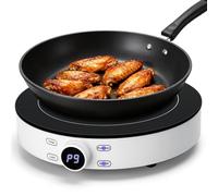 Aigostar Placa de Inducción Portátil 1 Fuego Cookmate, 2000W de Potencia en 9 Niveles, Display Táctil, Temporizador, Bloqueo para niños, Diseño en Cristal de Alta Resistencia, LED-Display, 26 cm