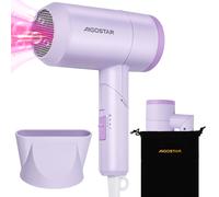 Aigostar Plegable Secador de Pelo de Viaje, Con Bolsa Antipolvo, Morado | 1800W Portátil Secador Pelo Ionico, 2 vel. de Aire Caliente + 1 de Aire Frío, Boquilla Desmontable, Protección Térmica