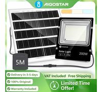 Aigostar Proyector Solar con Mando IP66 | Regulable 3000/4000/6500K | Cable 5M para Jardín, Garaje, Exterior
