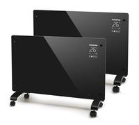 Aigostar Radiador Electrico Bajo Consumo Silencioso, Convector Eléctrico Panel de Vidrio Ultra Fino. Conexión Wi-Fi, Temporizador de 24H, 3 Modos, Pantalla LED Táctil. Programable, Negro, 2 Unidades