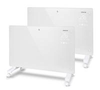 Aigostar Radiador Electrico Bajo Consumo Silencioso, Convector Eléctrico Panel de Vidrio Ultra Fino. Conexión Wi-Fi, Temporizador de 24H, 3 Modos, Pantalla LED Táctil. Programable, Blanco, 2 Unidades