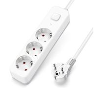 Aigostar Regleta Enchufes, Alargador Enchufe de 3 Enchufes con Interruptor, Cable de 1,5 Metros, Blanco