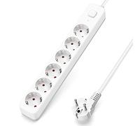 Aigostar Regleta 6 Enchufes con Interruptor, 1.5m Cable, 16A/3680W, Protección Infantil, Blanco - Alargador Eléctrico para Casa, Oficina, Dormitorio