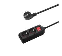Aigostar Regleta alargador de 2 enchufes con cable de 1,5 metros e interruptor. Color negro.