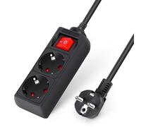 Aigostar Regleta alargador de 2 enchufes con cable de 1,5 metros e interruptor. Color negro.