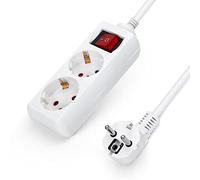 Aigostar Regleta alargador de 2 enchufes con cable de 5 metros e interruptor. Color Blanco