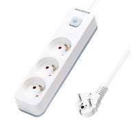 Aigostar Regleta alargador de 3 Tomas con Interruptor y Protección Infantil, 3 M, Francés, Blanco, 16A 250V