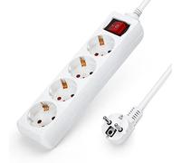 Aigostar Regleta alargador de 4 enchufes con cable de 1,5 metros e interruptor. Color Blanco