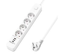 Aigostar Regleta alargador de 4 enchufes con cable de 5 metros e interruptor de 3 USB