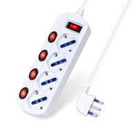 Aigostar Regleta de 4 enchufes con interruptores independientes, enchufe P40 de 16 A, enchufe de 10 A, 250 V máx. 3680 W, Schuko P40, cable de 1,5 m, color blanco