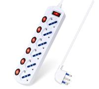 Aigostar Regleta de 6 enchufes con interruptores Independientes, Enchufe P40 de 16 A,250 V máx. 3680 W, Schuko P40, Cable de 1,5 m, Color Blanco