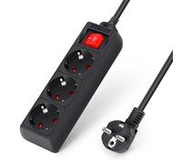 Aigostar Regleta de Enchufes con 3 Tomas,Regleta Alargador con Cable de 1,5 Metros e Interruptor,Negro