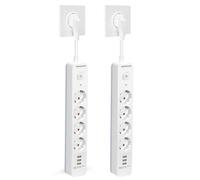 Aigostar Regleta Enchufe, Alargador Enchufe de 4 Tomas Corrientes y 3 Rápida USB Tomas, Enchufe Multiple Regleta con Interruptor, Blanco, 2 Piezas