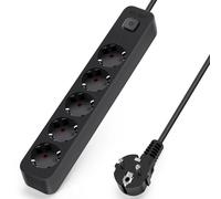 Aigostar Regleta Enchufes, Alargador Enchufe de 2/3/4/5/6 Enchufes con Interruptor, Cable de 3/5 Metros, Negro 4Tomas-3M