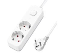 Aigostar Regleta Enchufes, Alargador Enchufe de 2 Enchufes con Interruptor, Cable de 3 Metros, Blanco