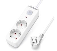 Aigostar Regleta Enchufes, Alargador Enchufe de 2 Enchufes con Interruptor, Cable de 3 Metros, Blanco