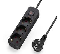 Aigostar Regleta Enchufes, Alargador Enchufe de 3 Enchufes con Interruptor, Cable de 3 Metros, Negro