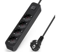 Aigostar Regleta Enchufes, Alargador Enchufe de 4 Enchufes con Interruptor, Cable de 5 Metros, Negro
