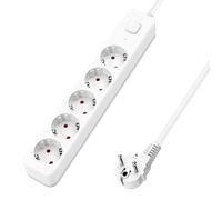 Aigostar Regleta Enchufes, Alargador Enchufe de 5 Enchufes con Interruptor, Cable de 1,5 Metros, Blanco