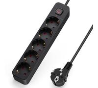 Aigostar Regleta Enchufes, Alargador Enchufe de 5 Enchufes con Interruptor, Cable de 3 Metros, Negro