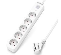 Aigostar Regleta Enchufes, Alargador Enchufe de 5 Enchufes con Interruptor, Cable de 5 Metros, Blanco