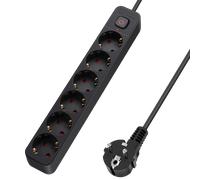 Aigostar Regleta Enchufes, Alargador Enchufe de 6 Enchufes con Interruptor, Cable de 3 Metros, Negro