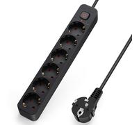 Aigostar Regleta Enchufes, Alargador Enchufe de 6 Enchufes con Interruptor, Cable de 3 Metros, Negro