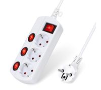 Aigostar Regleta Enchufes con Interruptor, Alargador Enchufe de 3 Enchufes, 3 Interruptor Individuales, Cable de 1,4 Metros, Blanco