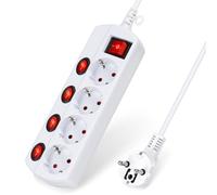 Aigostar Regleta Enchufes con Interruptor, Alargador Enchufe de 4 Enchufes, 4 Interruptor Individuales, Cable de 1,4 Metros, Blanco
