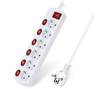 Aigostar Regleta Enchufes con Interruptor, Alargador Enchufe de 6 Enchufes, 6 Interruptor Individuales, Cable de 1,4 Metros, Blanco
