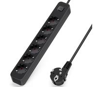 Aigostar Regleta Enchufes de 6 Enchufes, Alargador Enchufe 3 Metros con Interruptor, Negro