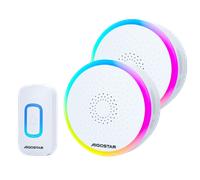 Aigostar Timbre Inalámbrico RGB, timbre inalámbrico exterior impermeable, IP55, 5 Niveles de Volumen (0-120dB) y 60 Melodías, Timbre para Ancianos, Casa, Oficina, Blanco (2 Receptor y 1 Transmisor)