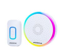 Aigostar Timbre Inalámbrico RGB, timbre inalámbrico exterior impermeable sin pilas, IP55, 5 Niveles de Volumen (0-120dB) y 60 Melodías, Timbre para Ancianos, Casa, Oficina, Blanco