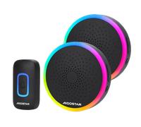 Aigostar Timbre Inalámbrico RGB, Timbre Inalámbrico Exterior Impermeable Sin Pilas, IP55, 5 Niveles De Volumen (0-120dB) Y 60 Melodías, Negro (2 Receptor Y 1 Transmisor)