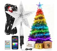 Aigostar RGBIC Guirnalda de Luces Exterior e Interior con Estrela de Árvore de Natal- 13M 100 LED Guirnaldas Luces con Enchufe, 39 Modos, Música, DIY, App, IP44 para Decoração de Halloween e Natal