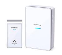 Aigostar Ring DC- Timbre Inalámbrico para Puerta, Exterior IP44 impermeable, timbre inalámbrico a pilas, de Puerta con Indicadores LED, 3 Niveles de Volumen Ajustables, 36 Melodías, Blanco