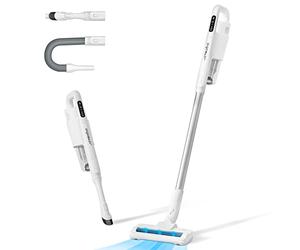 Aigostar Rocket - Aspirador Escoba inalámbrico de 150 W. Filtro HEPA, Tubo telescópico, Boquilla Estrecha y Cepillo de Suelo motorizado. Aspirador inalámbrico con iluminación LED para Zonas oscuras.